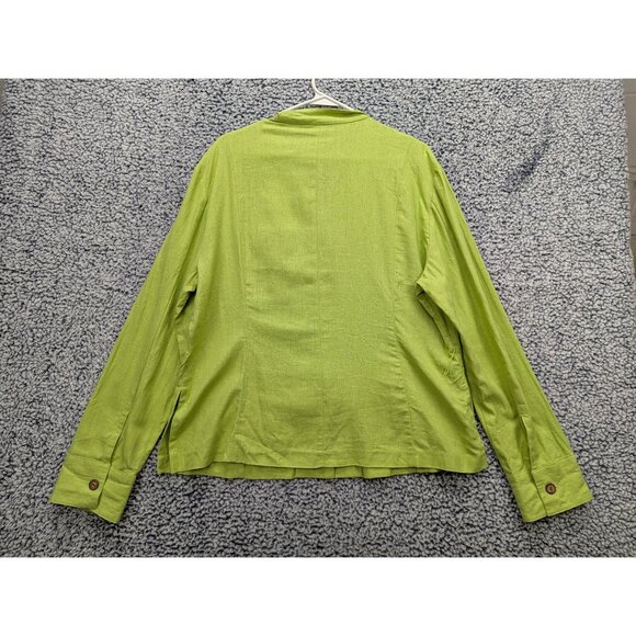 Y2K Courtenay Linen Jacket Size 18W Chore Barn Cargo Boho Artsy Vacation Green - Picture 2 of 12